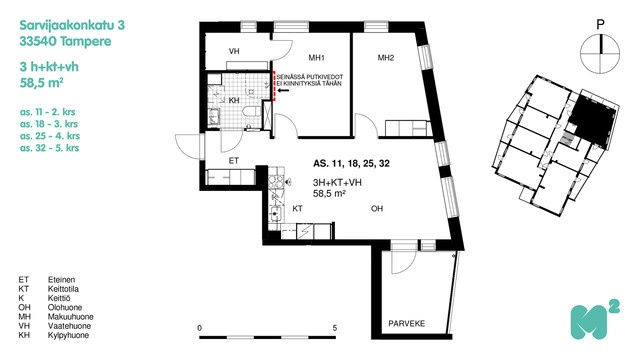 Vuokra-asunto Tampere Kaleva 3 huonetta