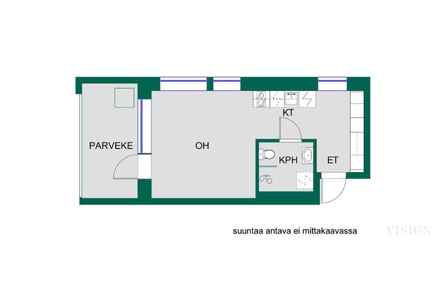Vuokra-asunto Espoo Saunalahti Yksiö Julkisivu pihan puolelta